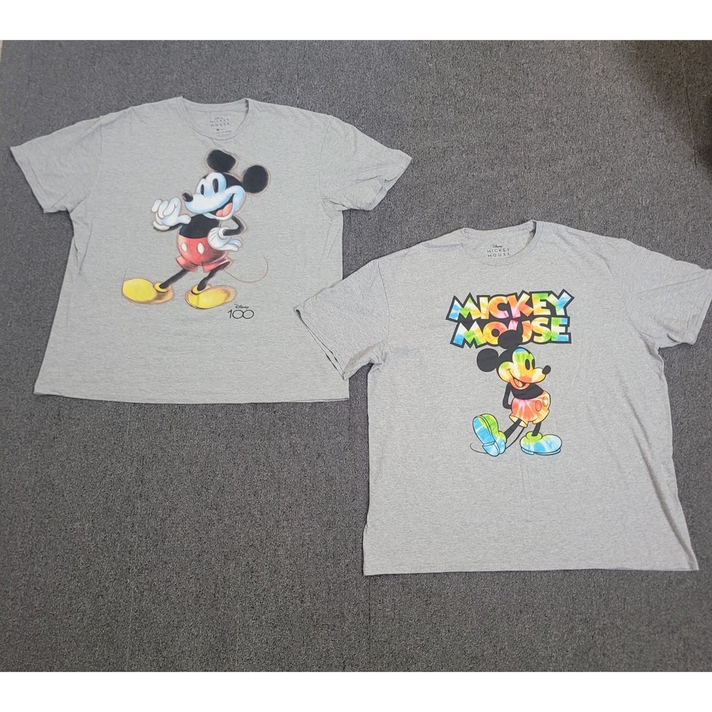 Disney XL Mickey Mouse T-Shirt Bundle Mens Gray Disney 100‎ Tie Dye Graphic 2pk